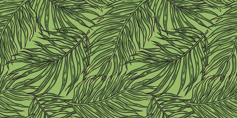 Fototapeta na wymiar Tropical exotic green leaves or plant seamless pattern for summer background and beach wallpaper
