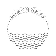 Leaf frame and wave stripes vector geometric lines minimalistic style. Vector illustration.