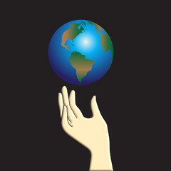 hand holding planet earth. Save the world with your hands concept.