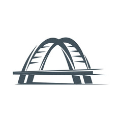 City arch bridge abstract icon or retro emblem. Urban transportation and architecture monochrome vector sign. Travel and tourism symbol, city construction and connection concept with arch bridge