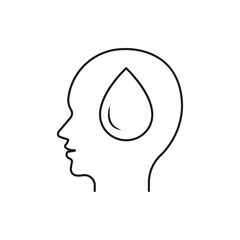 Sweating. Human head with sweat drops line icon isolated on white background. Vector illustration