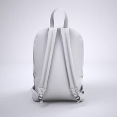 Blank white closed backpack with zipper mock up, front view, 3d rendering. Empty tourist or study haversack with handle and pocket mockup, isolated. Clear packsack for gym or sport mokcup template.