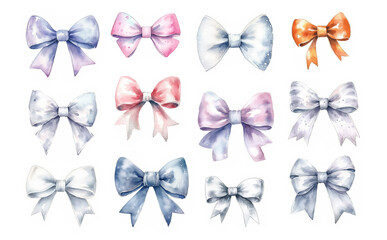 Watercolor illustration bows set collection on the white background
