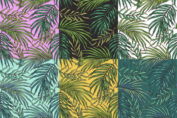 Tropical exotic green leaves set or plant seamless pattern collection for summer background and beach wallpaper.