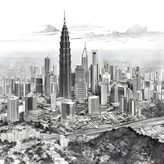 Line drawings of iconic Kuala Lumpur views