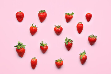 Fresh strawberries on lilac background