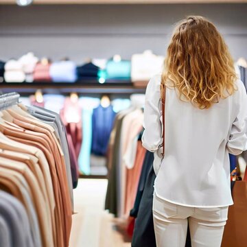 a shopper browsing through racks of clothing