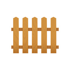 Wooden fence. Village home yard banister, farm barrier or ranch garden palisade, house exterior fencing or border isolated vector section. Ranch rustic fence or with wooden planks and nails