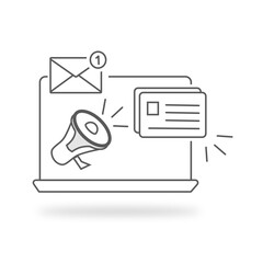 news content icon, share media latest, social personal blog, latest information, megaphone announce, thin line symbol on white background.