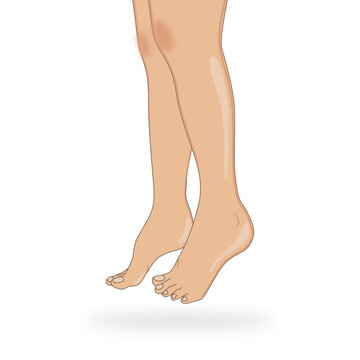 Female legs barefoot, side view. Vector illustration, hand drawn cartoon style isolated on white background.