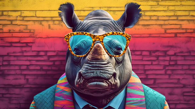 カラフルなサングラスを掛けたお洒落なサイ