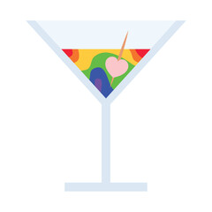 Glass of rainbow cocktail on white background. LGBT concept