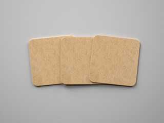 Blank beer coasters mockup. 3d illustration isolated on white background. 3D rendering.