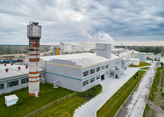 Gas silicate blocks manufacturing workshop under cloudy sky