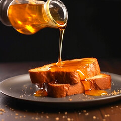 honey is poured onto the bread