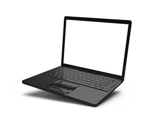 Laptop with blank screen isolated on white background, white aluminium body. 3D illustration, 3D rendering.
