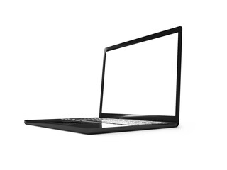 Laptop with blank screen isolated on white background, white aluminium body. 3D illustration, 3D rendering.
