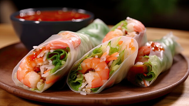 Illustration of summer roll - asian food- AI generated image.