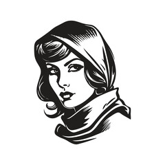women rogue, vintage logo line art concept black and white color, hand drawn illustration