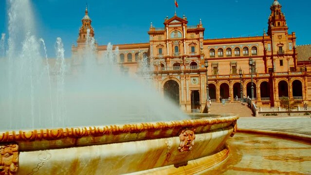The stunning Plaza de Espana, Seville, Andalusia, Spain, built for the Ibero-American Exposition of 1929, designed by Anibal Gonzalez
