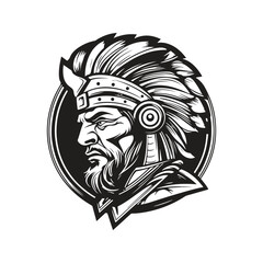 warrior thief, vintage logo line art concept black and white color, hand drawn illustration
