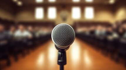 Microphone in Conference Seminar room with blurred background