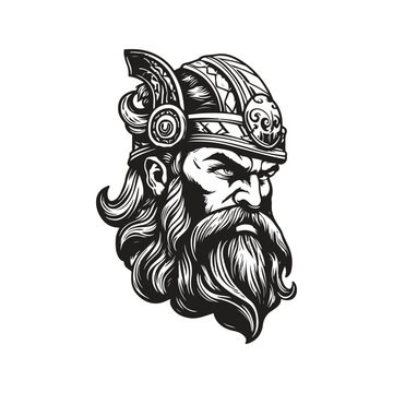 warrior with beard, vintage logo line art concept black and white color, hand drawn illustration