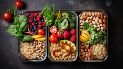 Vegan food in lunch boxes with healthy vegetables