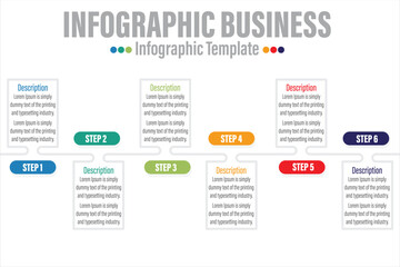 Six 6 steps, six 6 option Business info graphics template with option number work flow four steps