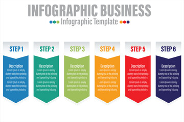 Infographic vector Business colorful template design simple arrow shiny bar 6 Steps, 6 options or steps iisolated Minimal style.