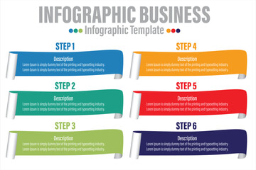 Notes process with six 6 steps or six 6 option. Three colorful graphic elements. Timeline design for brochure, presentation, web site. Infographic design layout.