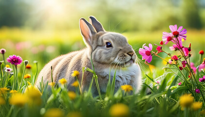 Bunny in a field of wildflowers - Generative AI