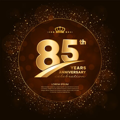 85th anniversary logo with gold numbers and glitter isolated on a gradient background