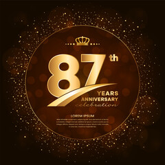 87th anniversary logo with gold numbers and glitter isolated on a gradient background