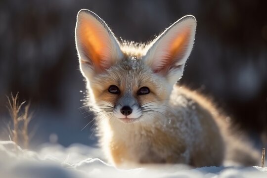 Portrait shot of a  Fennec fox Looking to the camera,  generative Ai image