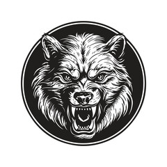 werewolf, vintage logo line art concept black and white color, hand drawn illustration