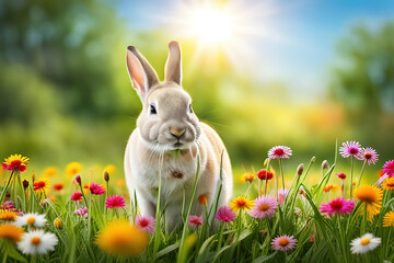 Rabbit in a field of flowers - generative ai