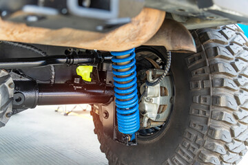 shock Absorber and Coil Spring of Car Suspension System - obrazy, fototapety, plakaty