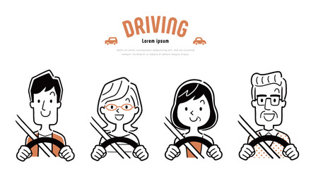 ベクターイラスト素材：運転する人物セット
