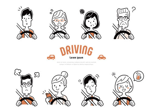 ベクターイラスト素材：運転する人物セット
