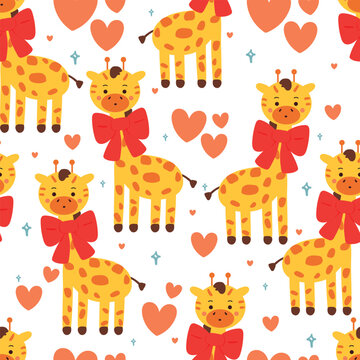seamless pattern cartoon giraffe. cute animal wallpaper for textile, gift wrap paper