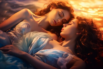 romance historical of two girls or women painted in lush fantasy novel style
