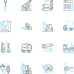 Strong architecture linear icons set. Bold, Robust, Durable, Sturdy, Resilient, Firm, Solid line vector and concept signs. Muscular,Tough,Rugged outline illustrations