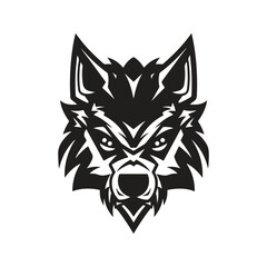 wolf mascot, vintage logo line art concept black and white color, hand drawn illustration