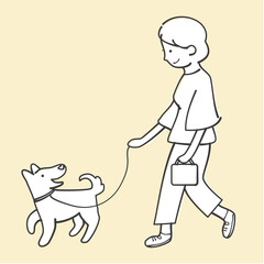 犬と散歩する女性