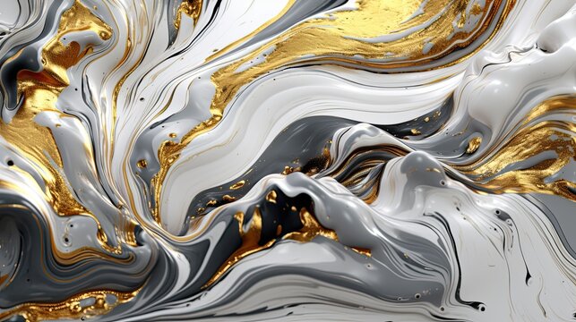 Abstract Luxury Liquid Glossy White Silver Gold Background