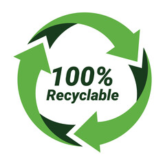 Recycle Icon Vector, 100 Percent Recyclable Symbol