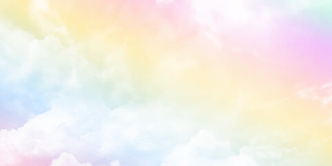Obraz na płótnie Canvas A soft cloud background with a pastel colored orange to blue gradient. Trendy pastel sky design