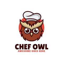 Vector Logo Illustration Chef Owl Simple Mascot Style.