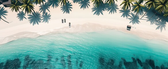 Fototapeta na wymiar Beach and waves from top view. Turquoise water background from top view. Summer seascape from air. Top view from drone. Travel concept and idea. Generative Ai.